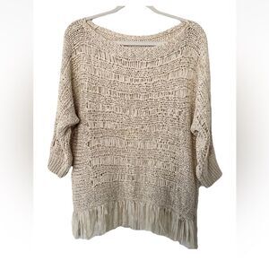 Alberto Makali Tan Women’s Ribbon Open Knit Sweater L